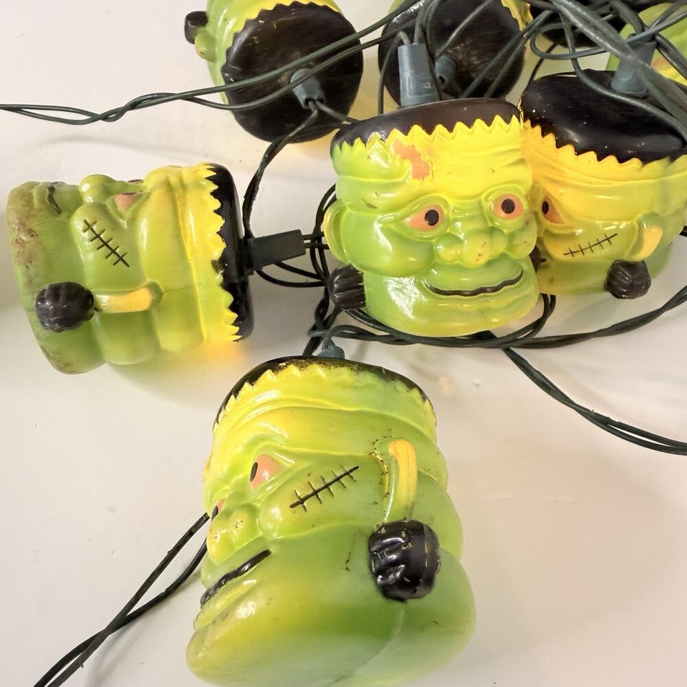 Vtg Frankenstein Blow Mold 10 String Lights Halloween Decor Pumpkin Hollow 1996